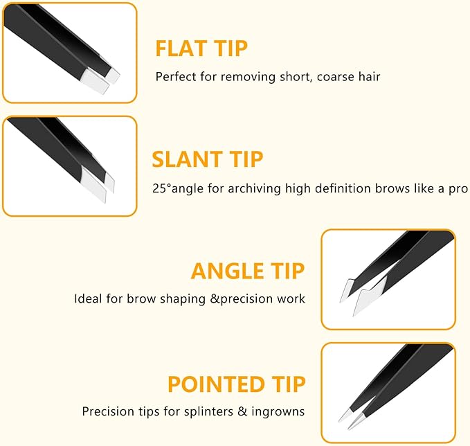 4 PCS Stainless Steel Tweezers Set Ã¢ÂÂ Precision Tweezers for Ingrown Hair, Facial Hair, Splinter, Blackhead and Tick Remover
