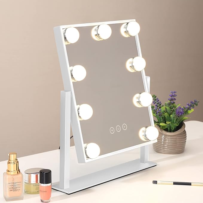 Vanity Mirror with Lights, Makeup Mirror with Lights,3 Color Lighting Modes Detachable 10X Magnification Mirror Touch Control,360°Rotation, White.