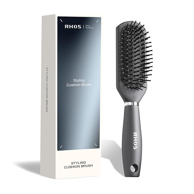 RHOS Hair Brush for Men - Detangler Hair Brush for Styling/Massage - Nylon Bristles with Cushion for Wet & Dry Hair, Bangs, Thin, Short Hair - Gray