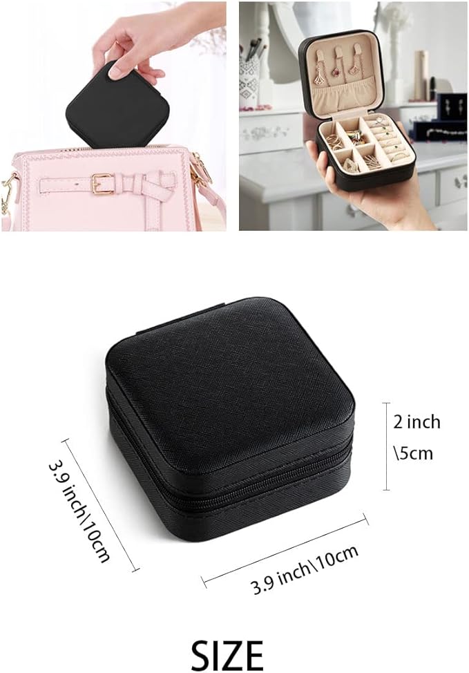 Travel Jewelry Case, Mini Portable Jewelry Travel Boxes, Small Jewelry Organizer for Rings, Earrings, Pendants, Watches, Necklaces, Lipsticks Organizer Storage Holder Case (Black-6packs)