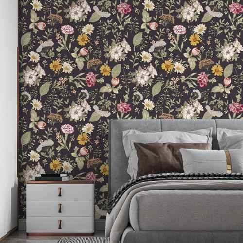 Flower Wallpaper,17.71" x 118.1"Thicken Peel and Stick Wallpaper Leaf Wall Paper Self-Adhesive Contact Paper for Living Room Bedroom Washroom Cabinet Wall
