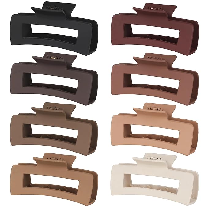 8 Pcs Hair Accessories for Women - 4.1 Inch Square Rectangle Jaw Clips for Women and Girls, Thick and Thin Hair(Coffee Red)