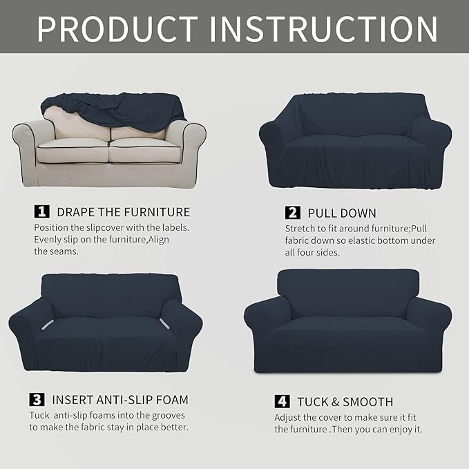 Easy-Going Stretch Oversized Chair Sofa Slipcover 1-Piece Couch Sofa Cover Furniture Protector Soft with Elastic Bottom for Kids Spandex Jacquard Fabric Small Checks Dark Blue