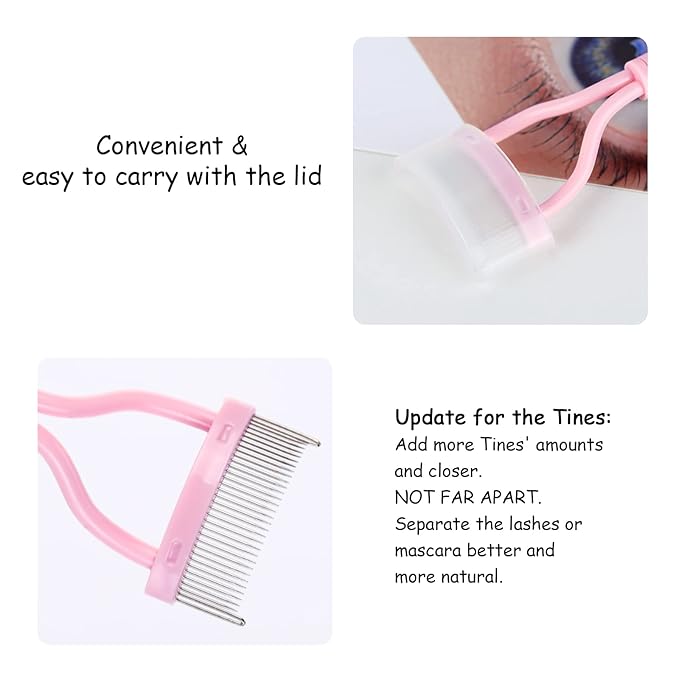 Eyelash Comb Separator MSQ Eyelash Mascara Brush and Comb Lash Separator With Comb Cover Arc Designed Cosmetic Brushes Tool Pink (Includes a Mascara Wand)