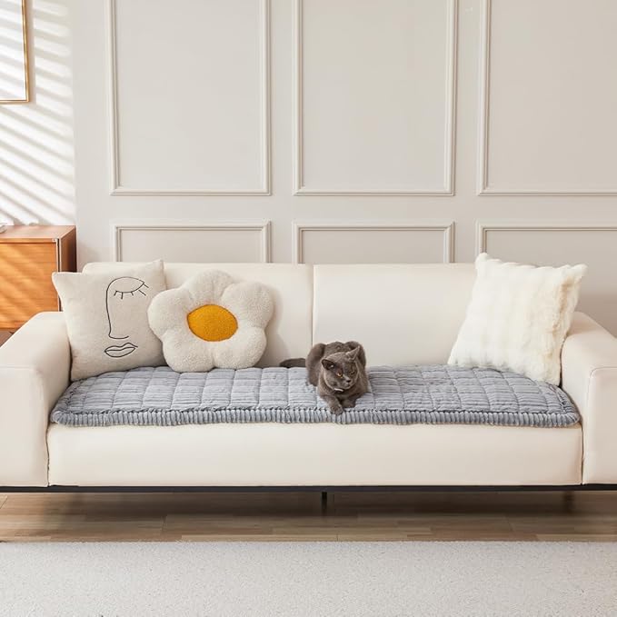 Couch Cover for Dogs Washable, Fuzzy Pet Couch Covers for 3 Cushion Sofa Pet Friendly, Non Slip Sofa Cover (Light Blue-Grey, 27.6" x 59"/70 x 150cm)