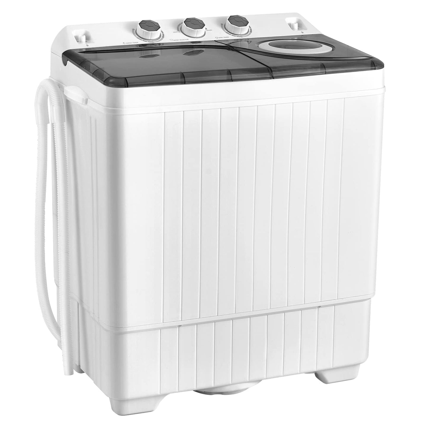 COSTWAY Portable Washing Machine, Twin Tub 26lbs Capacity Laundry, 18lbs Washer and 8lbs Spinner Combo with Timer Knobs, Built-in Drain Pump, Compact Washer for Home Dorm Apartment (Grey+White)
