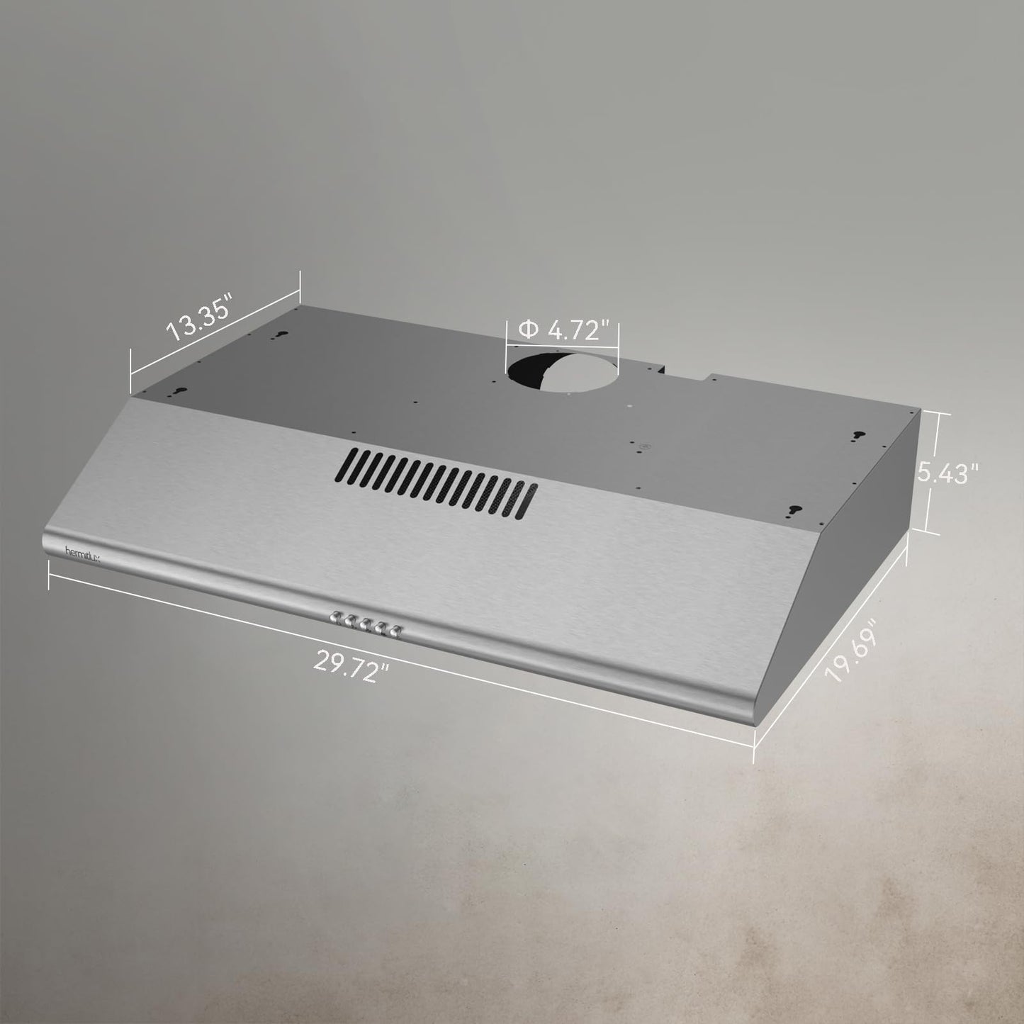Hermitlux Under Cabinet Range Hood, 30 inch Vent Hood With 3 Speed Exhaust Fan, Ducted And Ductless Convertible, LED Bright Light Bulbs and Charcoal Filter, Stainless Steel Filter, Stainless Steel