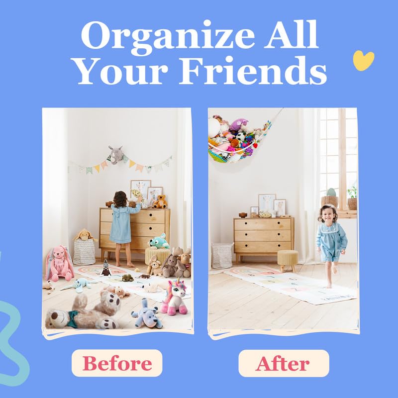 Lilly's Love Stuffed Animal Hammock | Corner Hanging Organizer, Toy Storage, Stuffed Animal Storage Net | Made from Quality Fishing Net, Holds 12lbs | 67"x47"x47" (Pink, 2 Pack)