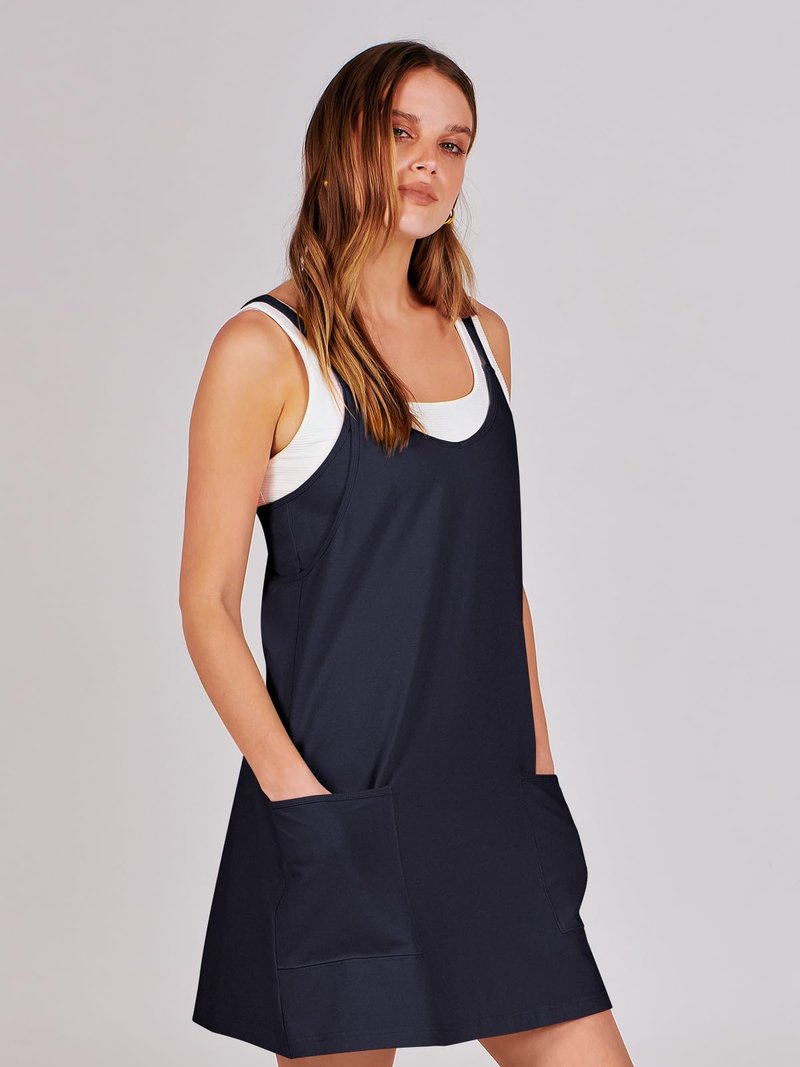ANRABESS Women Athletic Dress Summer Tennis Workout Active Sports Mini Romper Dress Built in Shorts Travel Vacation Clothes Navy Blue Medium