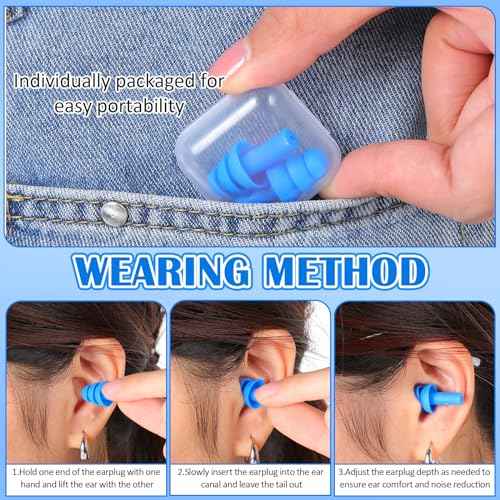 TrelaCo 100 Pairs Ear Plugs Bulk, NRR 29dB Reusable Silicone Ear Plugs with Plastic Cases Soft Foam for Sleeping Noise Cancelling for Concerts Shooting Swimming Noise Reduction(Blue)