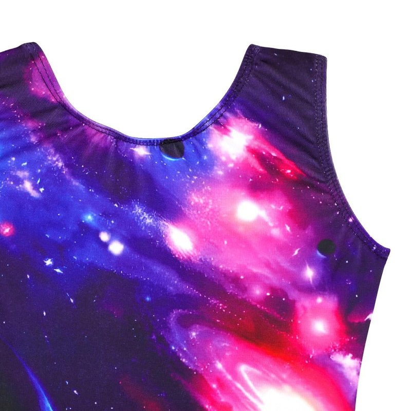 HOZIY Gymnastics Leotards for Girls 3t 4t Toddlers Kids Leo Tumbling Outfits Planet Cosmos Galaxy Purple Blue Scrunchies Biketards