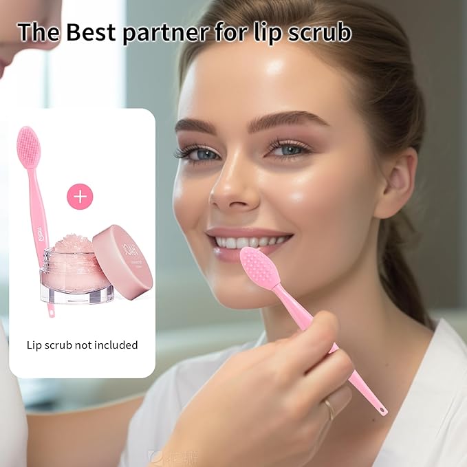 MSQ 3PCS Lip Scrub Brush, Double-end Silicone Nose Clean Brush Lip Exfoliating Brush for Man Women Double-Sided Soft Lip Brush for Smoth Lip Appearance,Pink
