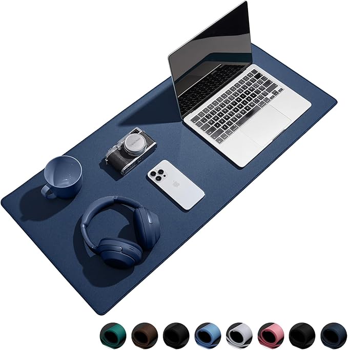 Waterproof Large Gaming Mouse Pad with Durable Stitched Edges, Non-Slip Rubber Base, Grainy Jacquard Mouse Mat Desk Pad for Home Office Gaming, 35.4''x15.7''x0.12'', Matte Navy Blue