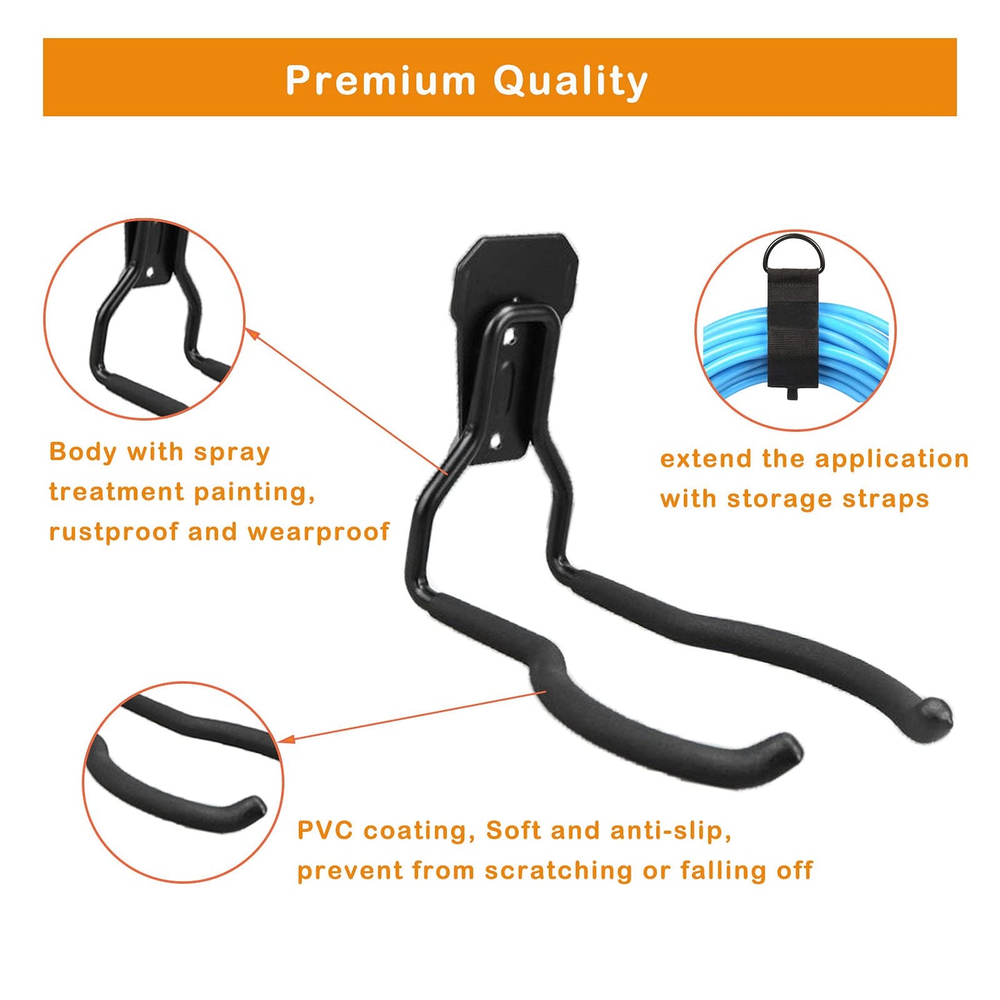 Juformin Garden Power Tool Hanger, Garage Wall Hooks, Weedeater Rack, String Trimmer Hanger, Utility Hooks for Garage Tool Organizers and Storage - Black, 2 Pcs