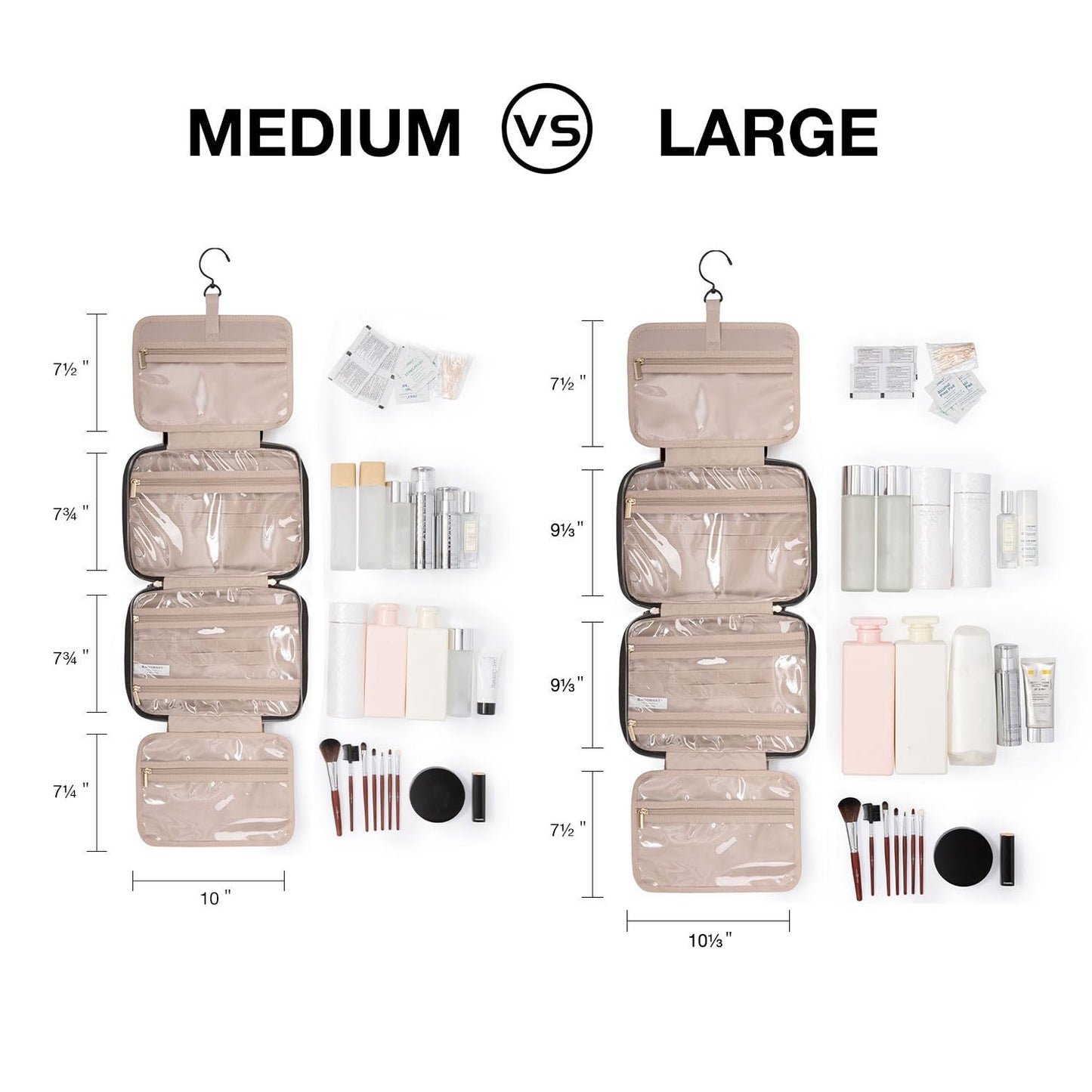 BAGSMART Toiletry Bag Travel Bag with Hanging Hook, Water-resistant Makeup Cosmetic Bag Travel Organizer for Accessories, Shampoo, Full-size Container, Toiletries (Khaki Checkerboard, Medium)