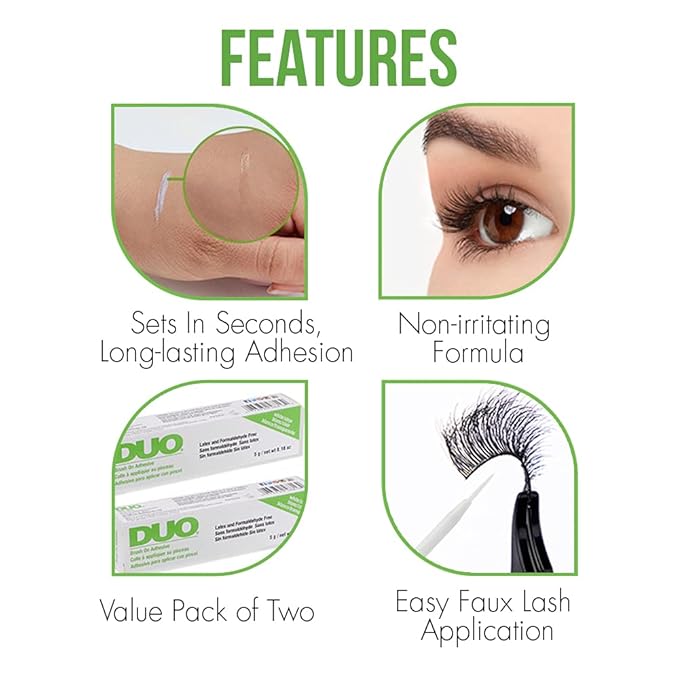 DUO Brush-On Clear Lash Glue –Waterproof Strip Lash Adhesive with Vitamins A, C & E, Long Lasting Eyelash Glue, 0.18 oz, 2 Pack