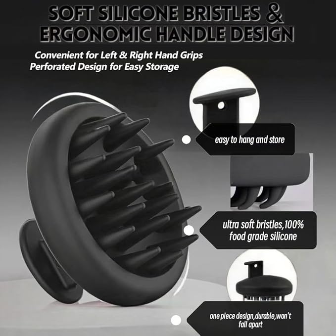 Beard Scrubber Brush Kit- 3 Piece Professional Set Silicone Beard Brush Scalp Shower Shampoo Scrubber Brush, Trimming Scissors, Dual-Sided Beard Comb | Hair Face Exfoliator & Massager for Growth
