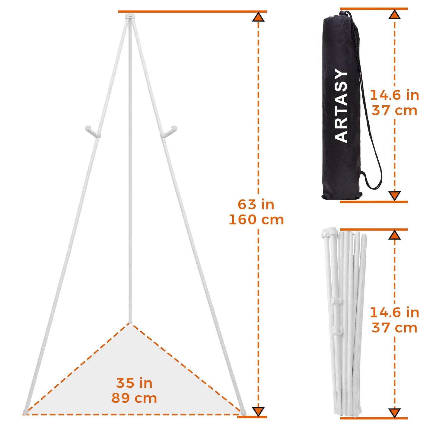 ARTASY 63" Easel Stand for Wedding Signs, Posters, Portable Artist Easel for Painting Canvas, Tripod for Home and Office, Supports 5 lbs-White 1/Pack