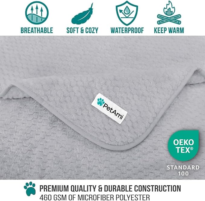 PetAmi Waterproof Dog Blanket, Leakproof Puppy Blanket for Small Medium Dogs, Furniture Sofa Couch Cover Protector, Fleece Pet Throw Indoor Cat Kitten, Reversible Washable Soft Plush, 24x32 Light Gray