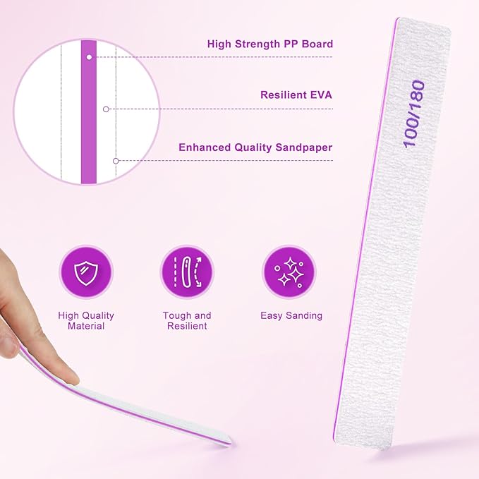 Nail Files (30 Pack), 100/180 Grit Double Sided Emery Boards for Natural & Acrylic Nails, Reusable Manicure for Women & Men, Professional Fingernail Filer & Lima de UÃÂ±as for Salon & Home Use