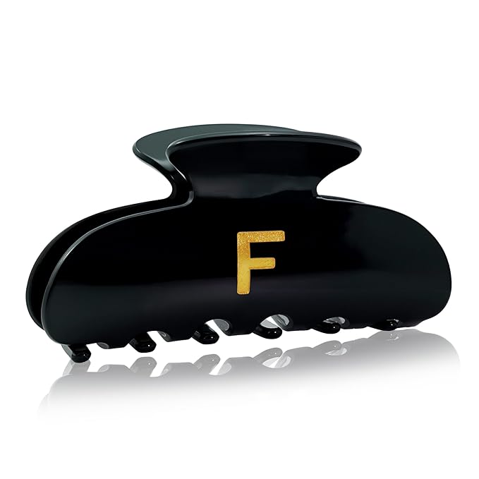 Acrylic Letter Hair Clips for Women Girl - Black Monogram Hair Claw Alphabet Large Hair Clip, Fashion Glitter Claw Clips Elegant And Durable Hair Accessory Teen Girl Gifts, Letter F