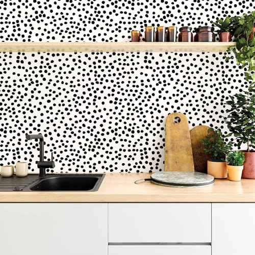 Jeweluck Peel and Stick Wallpaper Polka Dot Wallpaper Stick and Peel 17.7¡± x 118.1¡± Black Dot Contact Paper Decorative Black and White Wall Paper Removable Self Adhesive Vinyl Walls for Bathroom
