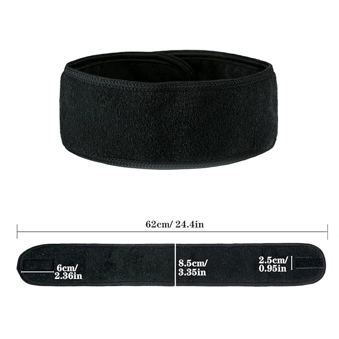 Facial Spa Headbands 4PCS, Makeup Shower Bath Wrap Sport Headband Terry Cloth Stretch Towel with Magic Tape (Black)