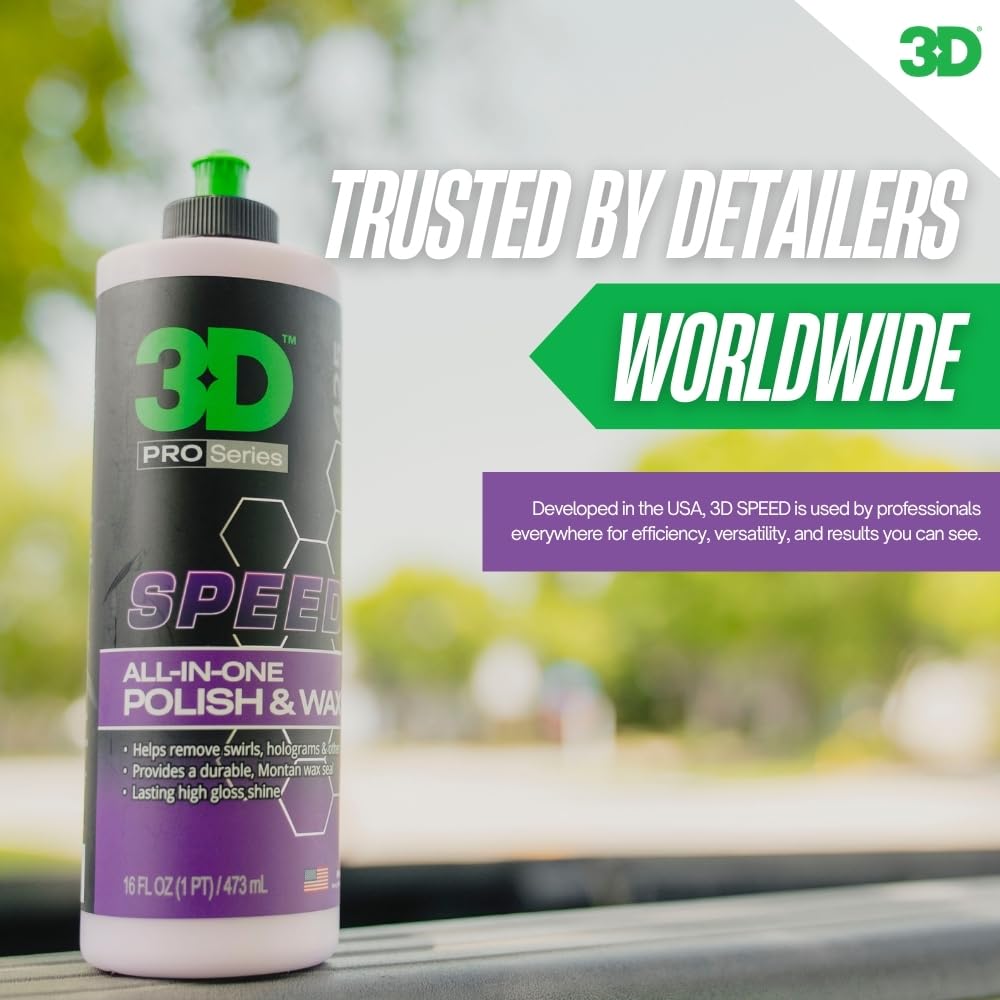 3D Speed All-In-One Polish & Wax – Scratch & Swirl Remover, Clear Coat Safe Paint Sealant – High Gloss Finish, Easy Application – 16oz – Made in USA