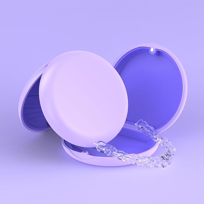 2 Pack Retainer Case, Compatible with Invisalign, Slim Aligner Case with Removal Tool, Aligner Seaters & Brush, Pocket Size Secure Magnetic Closure for Travel - Purple