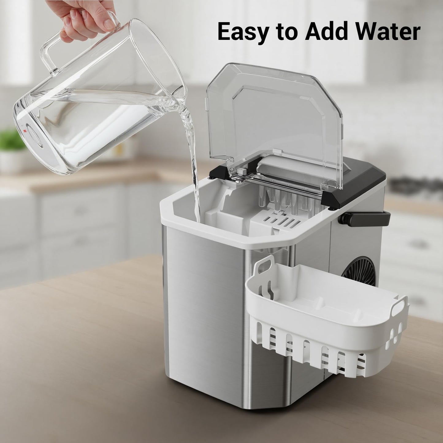 Portable Ice Maker Countertop with WiFi, 9 Cubes Ready in 6 Mins, 28lbs/Day, 2 Sizes of Bullet, Self-Cleaning Ice Machine with Ice Scoop and Basket Home Kitchen Office Bar Party