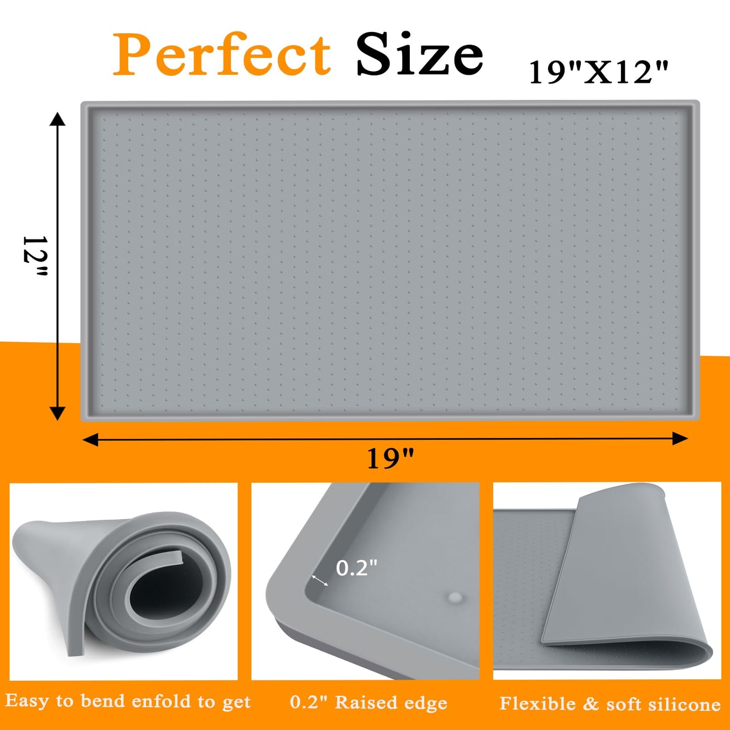 Nugget Ice Maker Countertop Mat with Non-Slip Dots, Waterproof Silicone Mat for Portable Small Mini Countertop Ice Machine Maker, 19''x12''