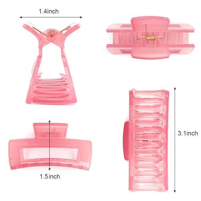 Canitor Hair Clips Set of 4: Pink Rectangular Acrylic Banana Non-slip Medium Claw Jaw Clips for Thin Hair, Y2K Hair Accessories