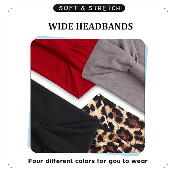 Kachanaa 4 Pack Wide Headbands for Women Elastic Knotted Yoga Sport Workout Headbands Turban African Head Wraps Hair Accessories(Stylish)