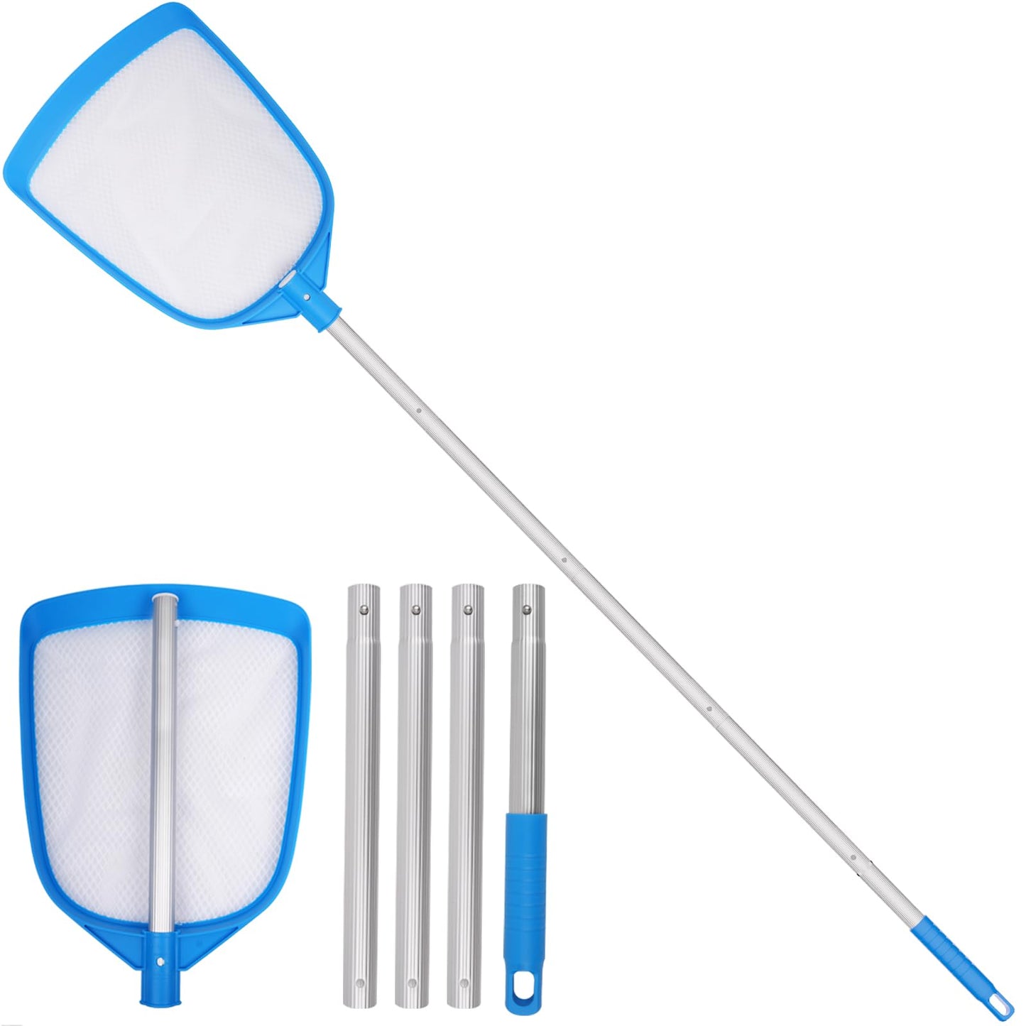 TidyMister Pool Leaf Skimmer Net Ultra Fine Mesh with Aluminum Poles 5 Sections 6 Feet Swimming Pool Cleaning Net Leaf Catcher for Above Ground Pools Inground Pools
