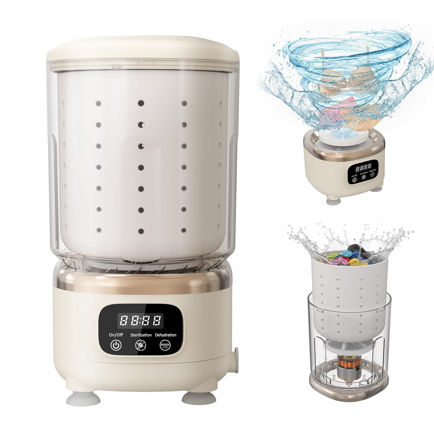 MEIIS Portable Mini Washing Machine, 2L USB Rechargeable 3000mAh with Spin Dry Basket, 3 Modes Blue Light Cleaning, Compact for Dorm, Camping, RV - Underwear & Baby Clothes Washer