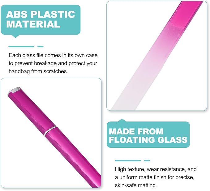 HARFINGTON Glass Nail File Kit 280 Grit Double Sided Professional Manicure Crystal Fingernail Files with Case for Natural Nail Art Shine Polishing Buffer, Pink