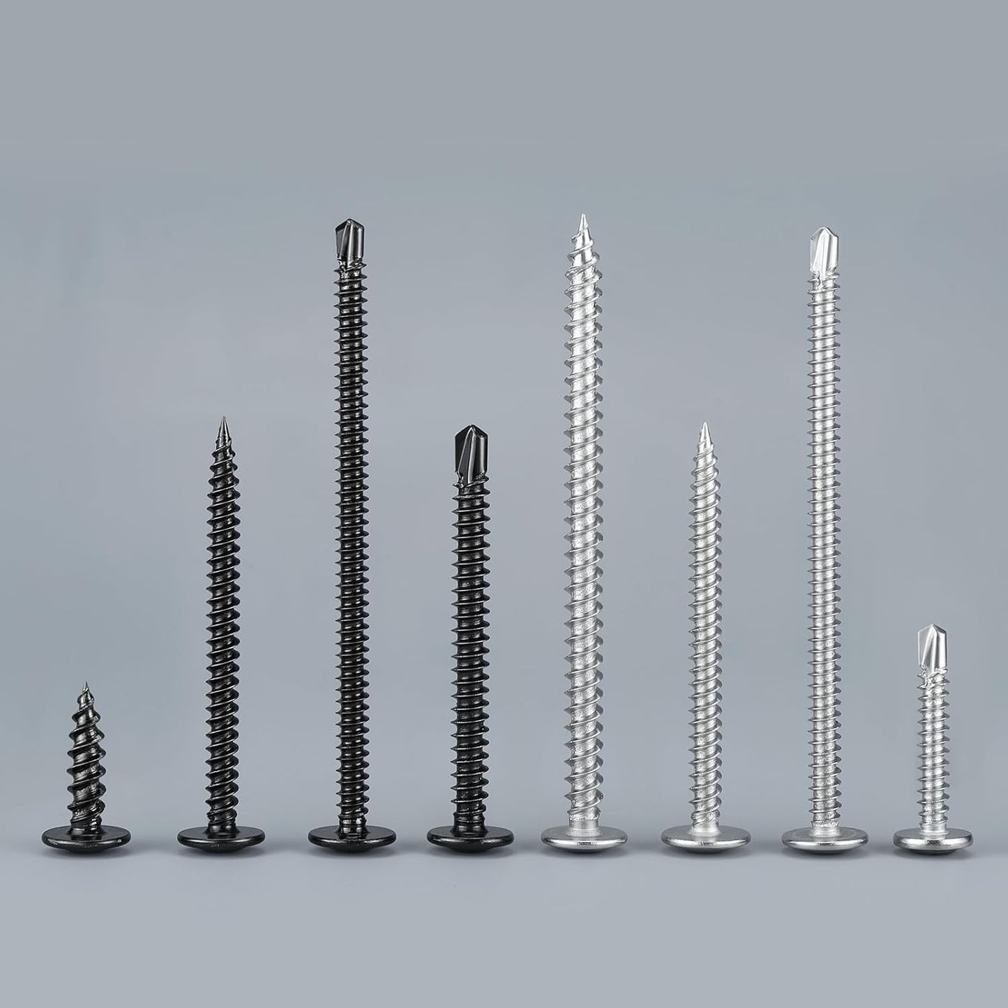 SVLING Self Tapping Screws Assortment Kit 465PCS, Modified Truss Head Sheet Metal Screws #8#10 1/2",5/8",3/4",1",1-1/4",1-1/2" Stainless Steel 410 Self Drilling Screw for Metal Wood Plastic