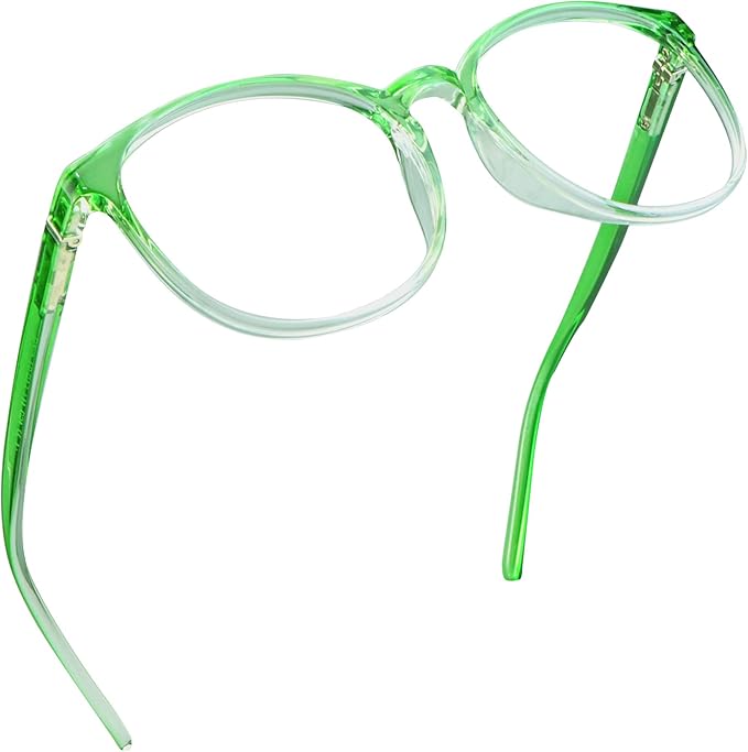 LifeArt Round Blue Light Blocking Glasses, Computer Glasses, Gaming Glasses, TV Glasses for Women Men (Clear Green, 2.25 Magnification)