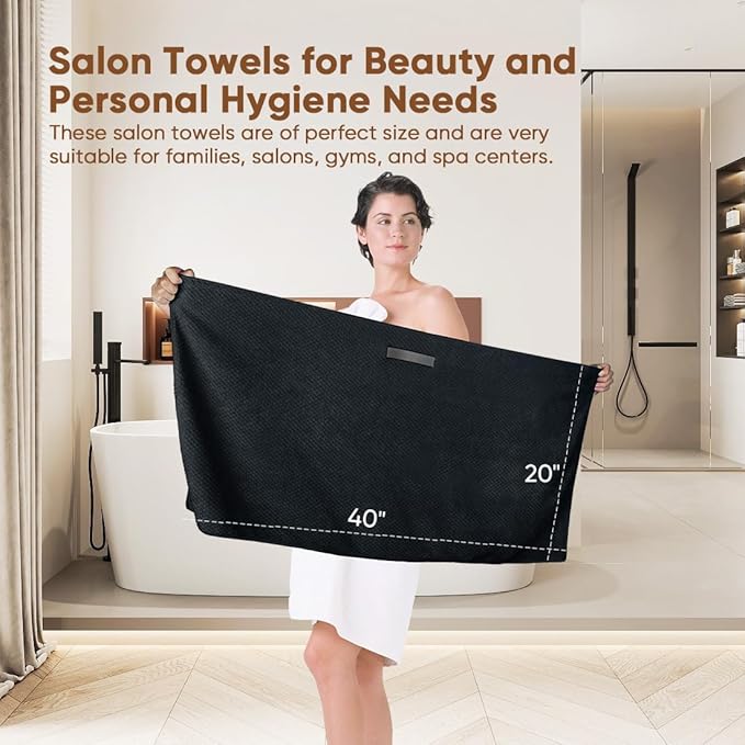 HOMEXCEL 5 Pack Large Microfiber Hair Towel Wrap for Women, Black- 40 x 20 inches Super Soft, Fast Drying Turbans for Long, Thick, Curly Hair - Anti Frizz Wrap with Elastic Strap