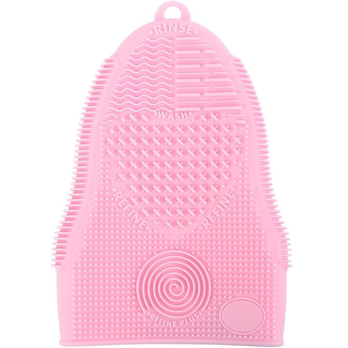 ScivoKaval Makeup Brush Cleaner Mat Mitt Glove Silicone Cosmetic Cleaning Scrubber Tool for Face Brushes and Eye Brush Washing Pad Pink