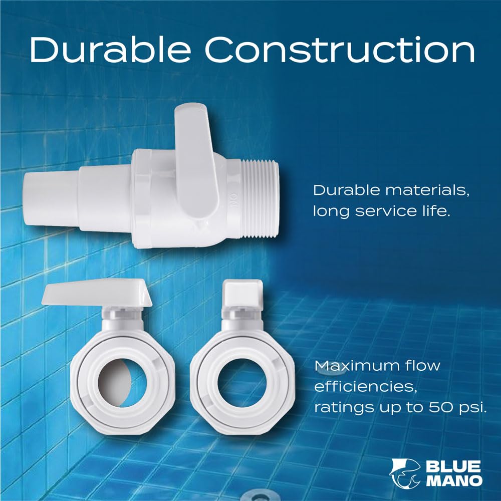 Blue Mano Upgrade 2-Way Ball Valve, 1.5" MIP x 1.25" MIP Pool Shut Off Valve, Direct Replacement for Hayward SP0729 Valve & Most Above Ground Pool Filter Systems