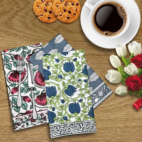 DIYANAIMPEX 10 Pc Cotton Cloth Napkins Hand Block Print Hand Made Size 16x16 Inch Printed Home Decor Indian Eco Friendly Mix Lot Dinner Napkins (Multiborder)