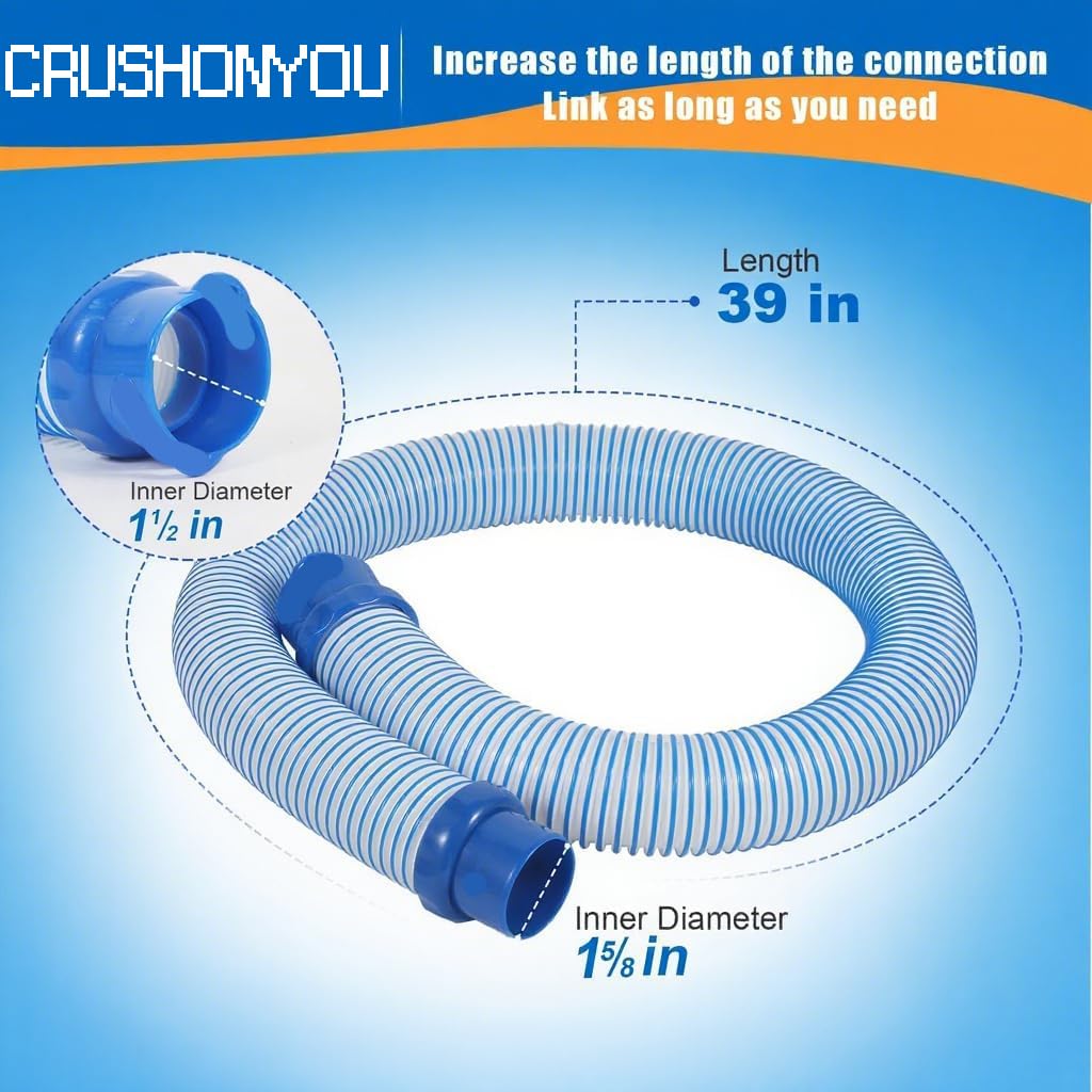 Pool Vacuum Hose, 6 Pack Pool Cleaner Hose Replacement for Inground Pools, 39 Inch Single Length Swimming Pool Vacuum Hose and Drain Hose, Compatible with Zodiac MX6 MX8