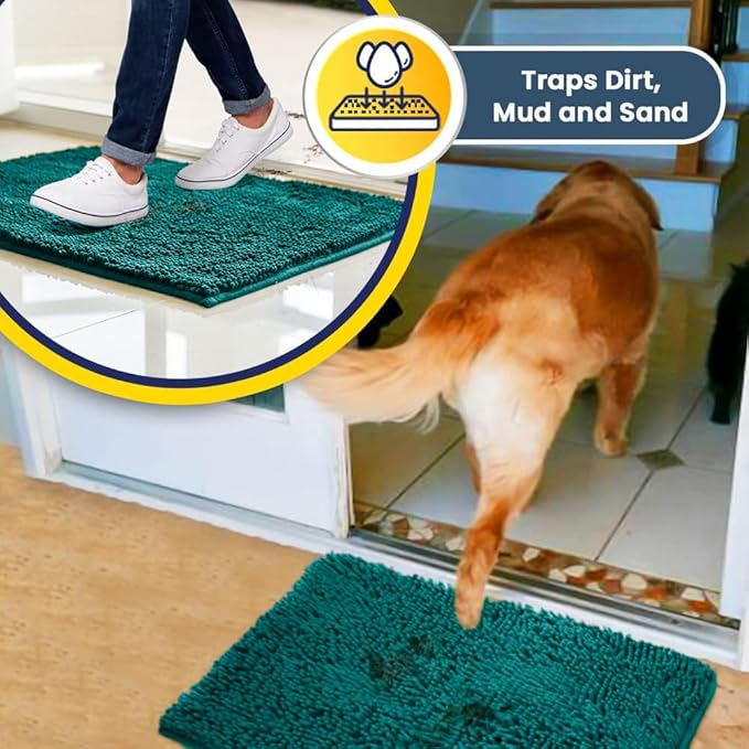 Muddy Mat® | Super Absorbent Door Mat Indoor, Microfiber Quick Dry Chenille Entryway Rug, Non-Slip Front Door Mat, Indoor Mats for Entryway, Machine Washable Pet Rug, Teal 24"x36"