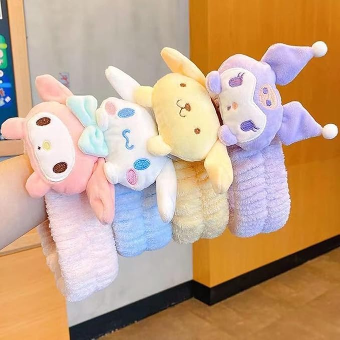 Kawaii Cartoon Headband, Cute Anime Spa Band for Women face Washing Makeup Skincare, Soft Microfiber Coral Shower Fluffy Towel Hairband for Girls (Pkuro)