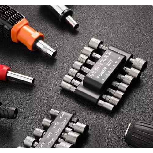 Power Nut Driver Drill Bit 14-Piece Set, 1/4" Hex Drive, Metric & SAE Socket Wrench Screws Compatible with Power Tools