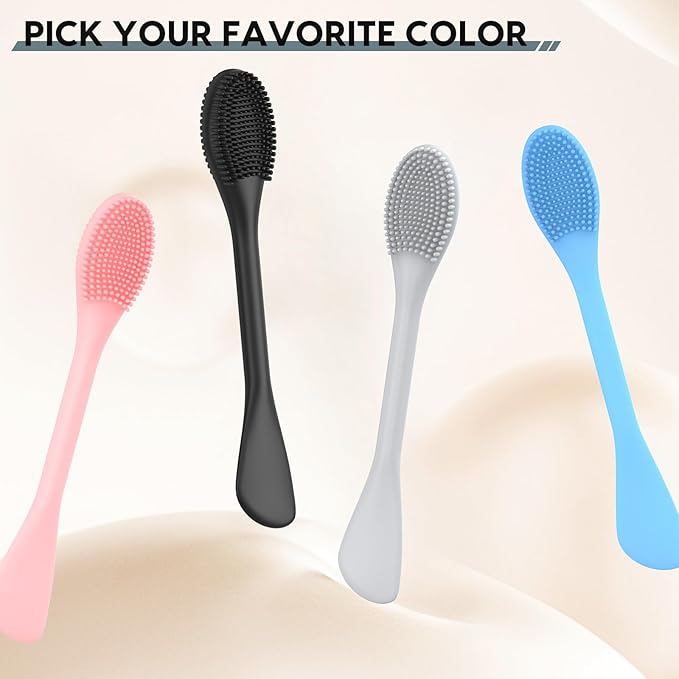 Silicone Facial Cleansing Brush - 2PC Double Ended Exfoliator for Deep Pore Cleaning, Blackhead Removal & Makeup Application - Soft, Hygienic & Waterproof Face Scrubber MassagerÃ¯Â¼ÂPink + BlueÃ¯Â¼Â