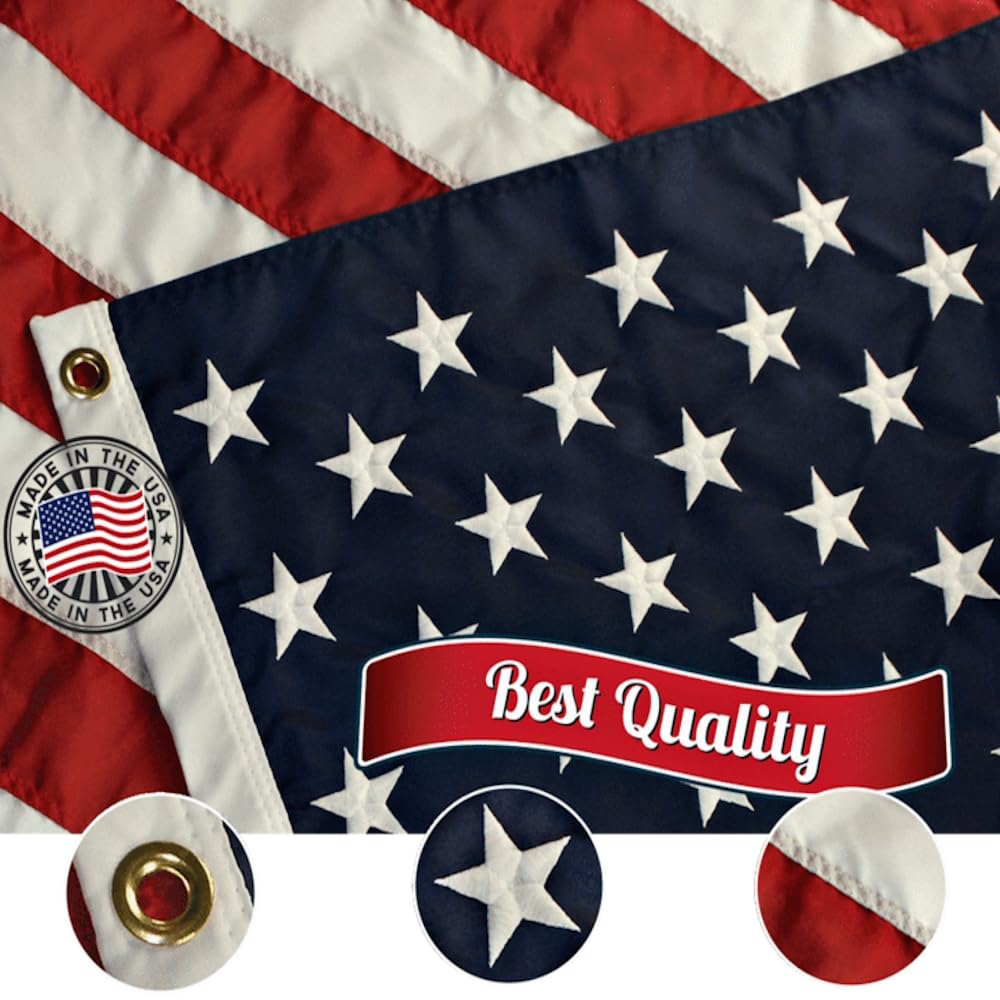 Grace Alley American Flag: 3x5 FT US Flag - 100% Made in USA. Embroidered Stars, Sewn Stripes and Brass Grommets. Fade Resistant, Heavy Duty, Long Lasting Nylon for Outdoor Durability.