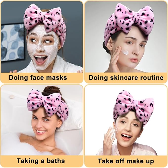 Shintop Women Fashion Lovely Soft Carol Fleece Bowknot Bow Makeup Cosmetic Shower Elastic Hair Band Hairlace Headband (Pink)