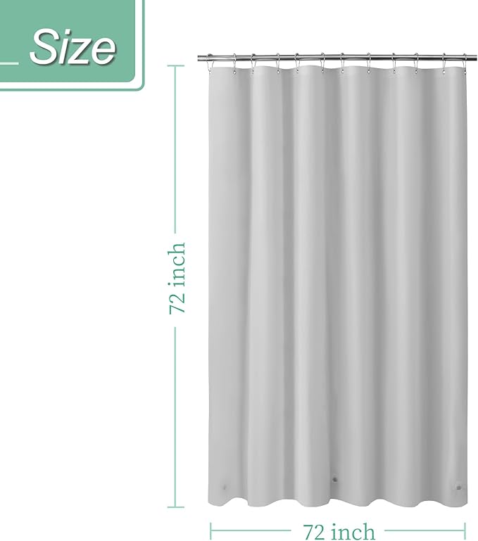 Mrs Awesome Grey Shower Curtain Liner with 3 Magnets, 72x72 Premium Flexible Sturdy Plastic Shower Curtain for Bathroom Lightweight & Waterproof, Light Gray